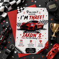 Editable Race Car Birthday Invitation Canva Template, Red Boys Kids Racing Cute Fun DIY Sweet Chic Party Invite, Printable Digital Download.