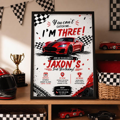 Editable Race Car Birthday Invitation Canva Template, Red Boys Kids Racing Cute Fun DIY Sweet Chic Party Invite, Printable Digital Download.