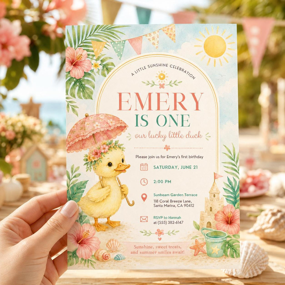 Editable Floral Birthday Invitation Canva Template, Pink Yellow Girls Kids Cute Fun DIY Sweet Chic Party Invite, Printable Digital Download.
