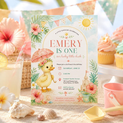 Editable Floral Birthday Invitation Canva Template, Pink Yellow Girls Kids Cute Fun DIY Sweet Chic Party Invite, Printable Digital Download.