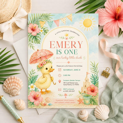 Editable Floral Birthday Invitation Canva Template, Pink Yellow Girls Kids Cute Fun DIY Sweet Chic Party Invite, Printable Digital Download.