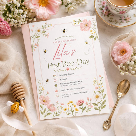 Editable Floral Birthday Invitation Canva Template, Girls Kids Floral Cute Fun DIY Sweet Chic Teen Party Invite, Printable Digital Download.