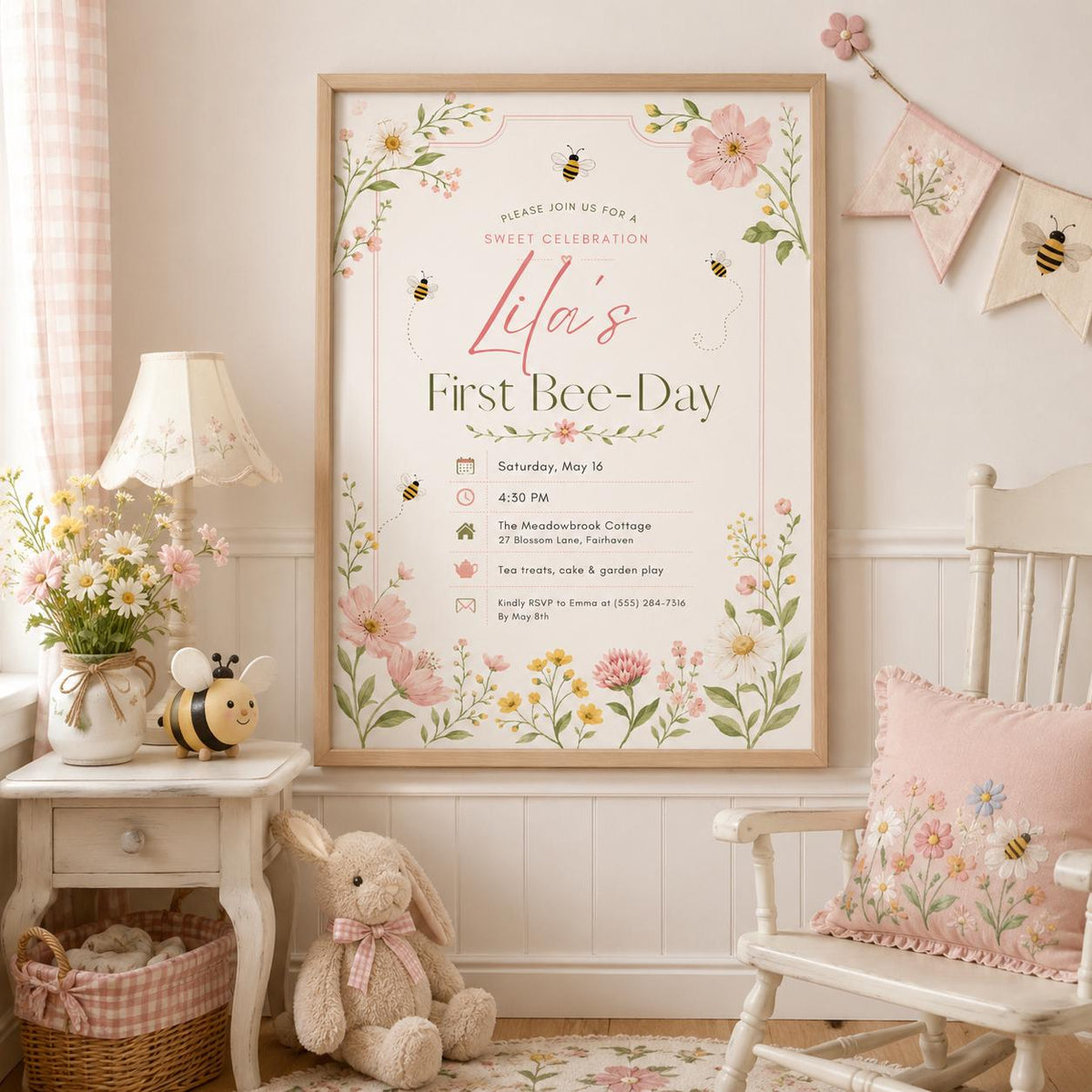 Editable Floral Birthday Invitation Canva Template, Girls Kids Floral Cute Fun DIY Sweet Chic Teen Party Invite, Printable Digital Download.