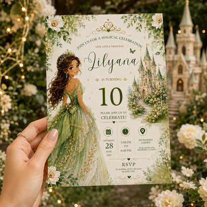 Editable Princess Birthday Invitation Canva Template, Girls Kids Cute Modern Fun Themed Custom DIY Party Invite, Printable Digital Download.