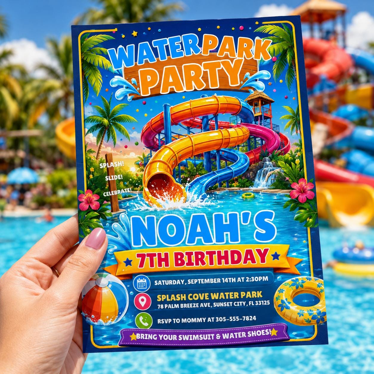 Editable Pool Birthday Invitation Canva Template, Pool Cute Modern Fun Themed Custom DIY Chic Kids Party Invite, Printable Digital Download.