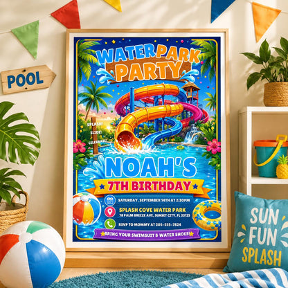 Editable Pool Birthday Invitation Canva Template, Pool Cute Modern Fun Themed Custom DIY Chic Kids Party Invite, Printable Digital Download.