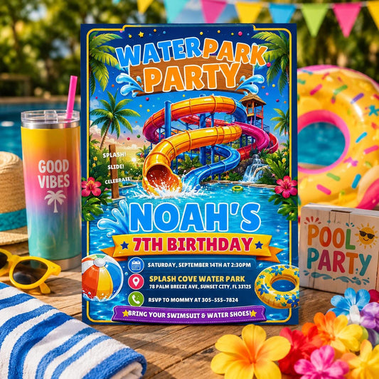 Editable Pool Birthday Invitation Canva Template, Pool Cute Modern Fun Themed Custom DIY Chic Kids Party Invite, Printable Digital Download.