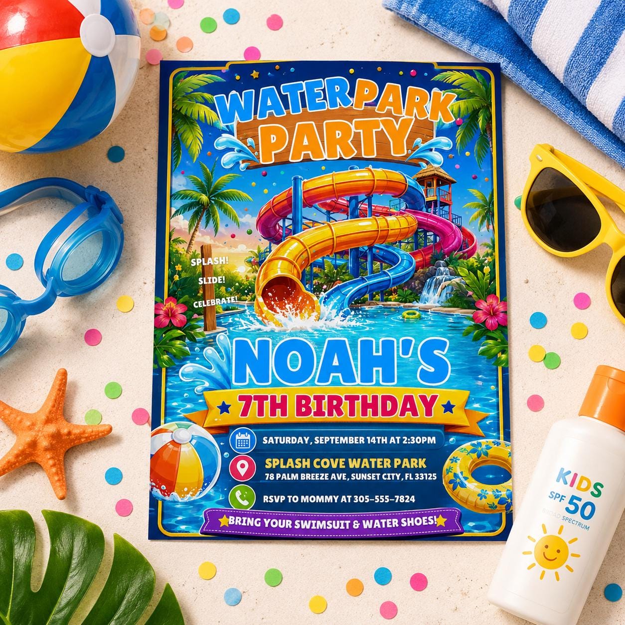 Editable Pool Birthday Invitation Canva Template, Pool Cute Modern Fun Themed Custom DIY Chic Kids Party Invite, Printable Digital Download.