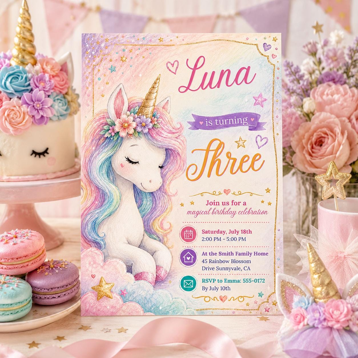 Editable Princess Birthday Invitation Canva Template, Pastel Girls Cute Modern Fun Themed DIY Chic Party Invite, Printable Digital Download.