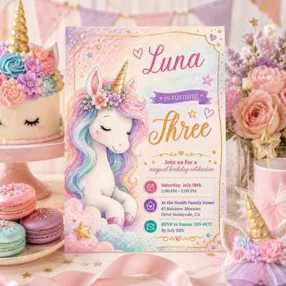Editable Princess Birthday Invitation Canva Template, Pastel Girls Cute Modern Fun Themed DIY Chic Party Invite, Printable Digital Download.