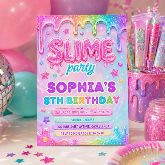 Editable Neon Glow Birthday Invitation Canva Template, Pink Girls Neon Cute Fun DIY Chic Kids Teen Party Invite, Printable Digital Download.
