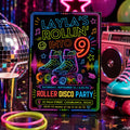 Editable Neon Glow Birthday Invitation Canva Template, Kids Teens Neon Cute Modern Fun Instant DIY Party Invite, Printable Digital Download.
