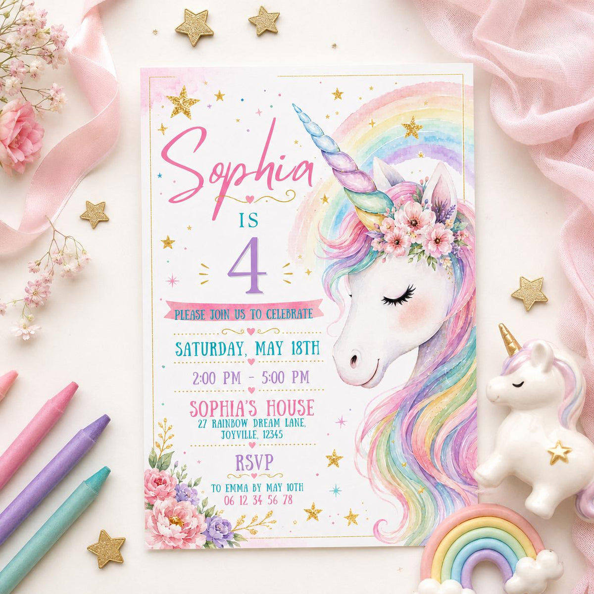Editable Princess Birthday Invitation Canva Template, Pastel Girls Cute Modern Fun Themed DIY Chic Party Invite, Printable Digital Download.