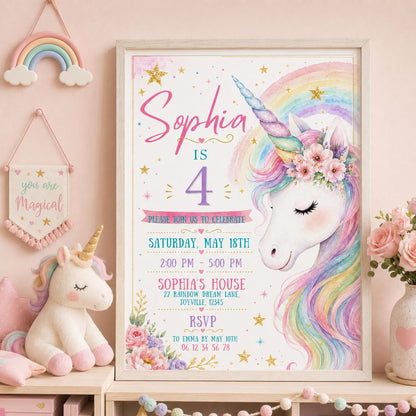 Editable Princess Birthday Invitation Canva Template, Pastel Girls Cute Modern Fun Themed DIY Chic Party Invite, Printable Digital Download.