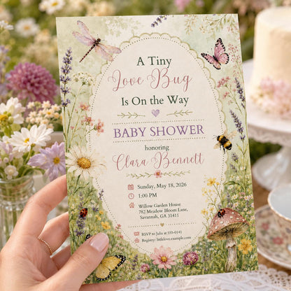 Editable Floral Baby Shower Invitation Canva Template, Preppy Girls Kids Floral Cute Fun DIY Sweet Party Invite, Printable Digital Download.