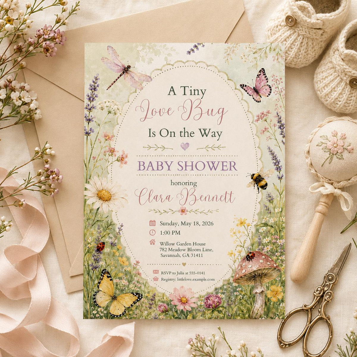 Editable Floral Baby Shower Invitation Canva Template, Preppy Girls Kids Floral Cute Fun DIY Sweet Party Invite, Printable Digital Download.