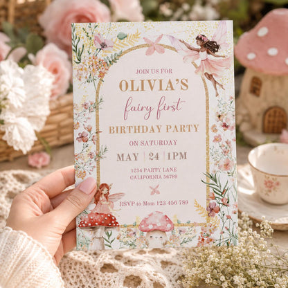 Editable Fairy Garden Birthday Invitation Canva Template, Girls Kids Fairy Cute Fun DIY Sweet Chic Party Invite, Printable Digital Download.