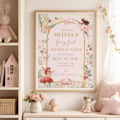 Editable Fairy Garden Birthday Invitation Canva Template, Girls Kids Fairy Cute Fun DIY Sweet Chic Party Invite, Printable Digital Download.