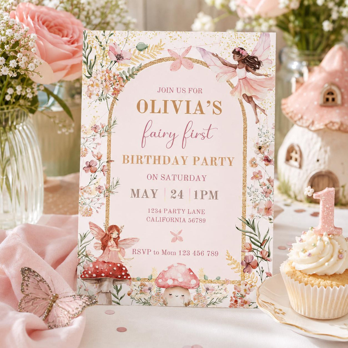 Editable Fairy Garden Birthday Invitation Canva Template, Girls Kids Fairy Cute Fun DIY Sweet Chic Party Invite, Printable Digital Download.
