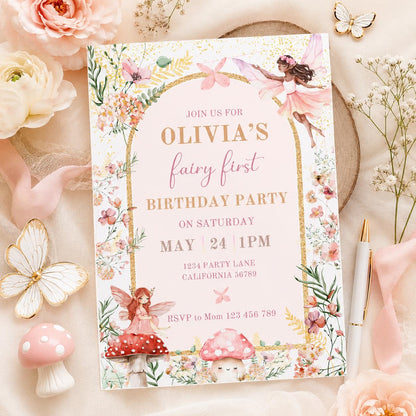 Editable Fairy Garden Birthday Invitation Canva Template, Girls Kids Fairy Cute Fun DIY Sweet Chic Party Invite, Printable Digital Download.