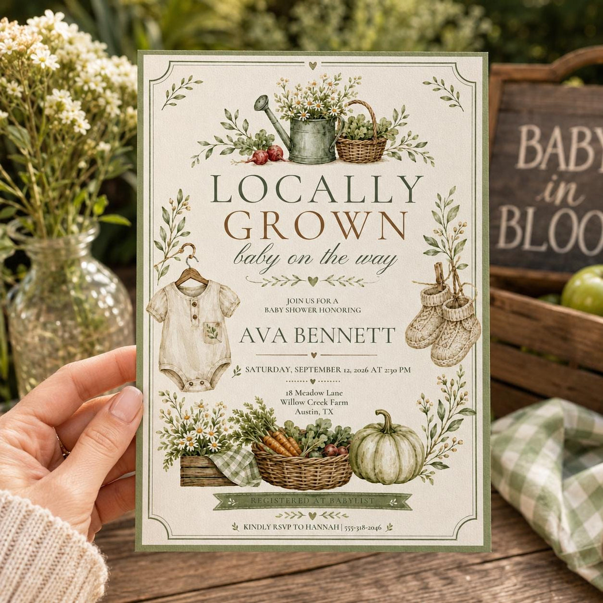 Editable Farmers Market Baby Shower Invitation Canva Template, Kids Market Cute Fun DIY Sweet Chic Party Invite, Printable Digital Download.
