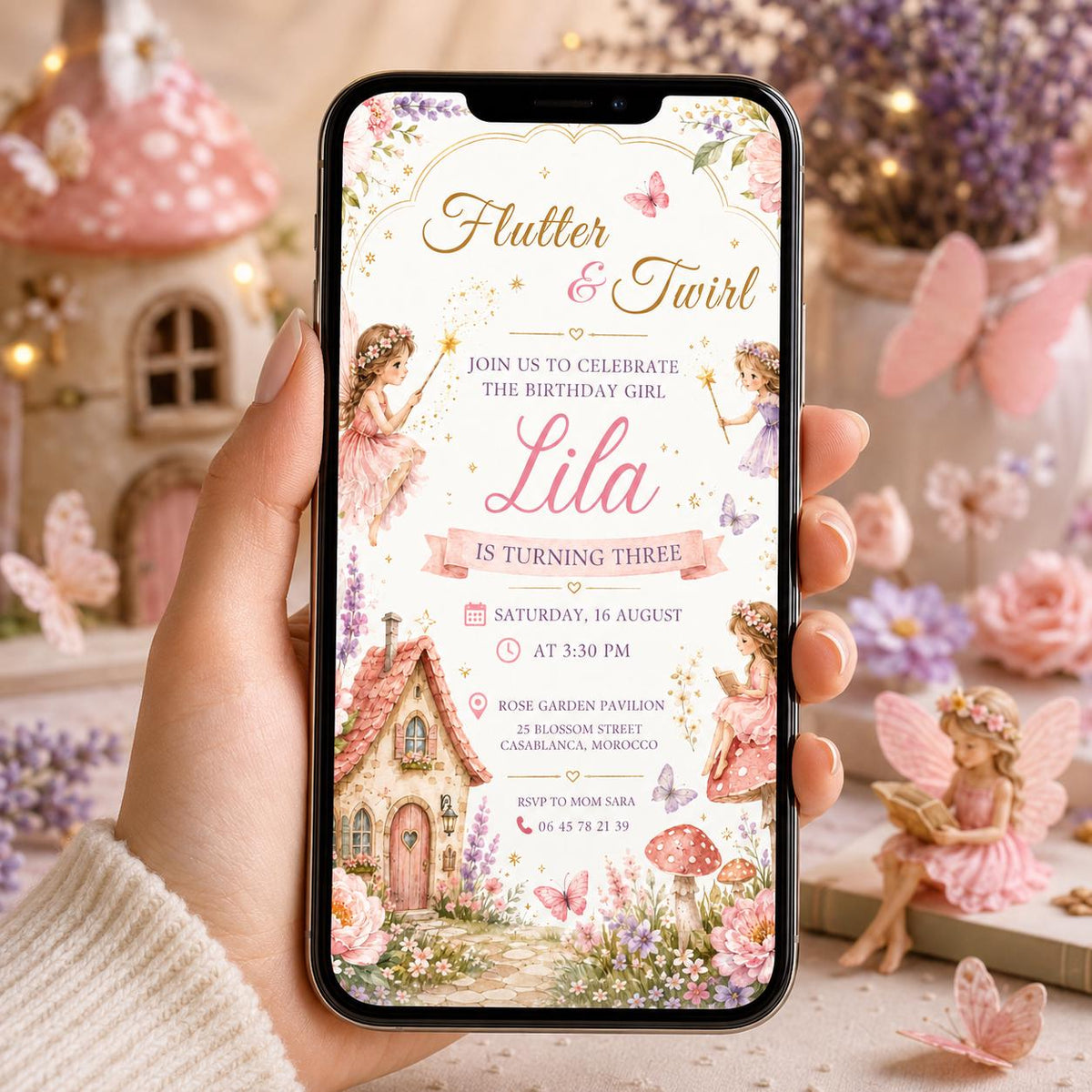 Editable Fairy Garden Birthday Invitation Canva Template, Girls Fairy Cute Fun DIY Sweet Chic Kids Party Invite, Printable Digital Download.