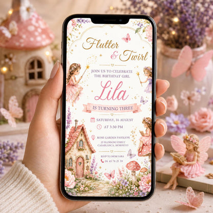 Editable Fairy Garden Birthday Invitation Canva Template, Girls Fairy Cute Fun DIY Sweet Chic Kids Party Invite, Printable Digital Download.