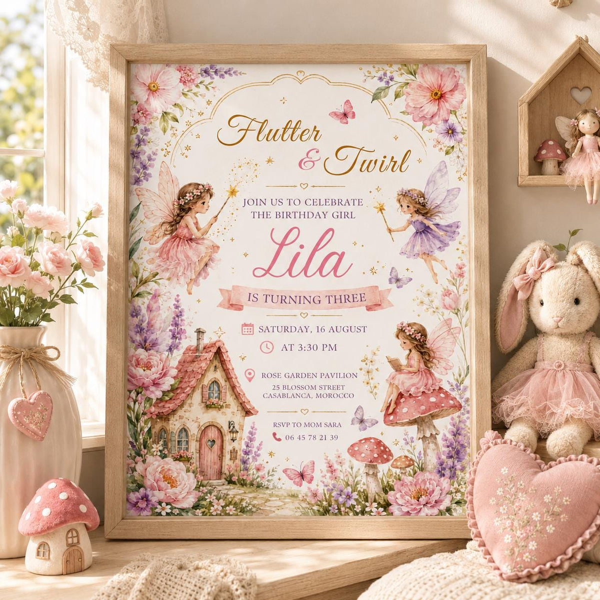 Editable Fairy Garden Birthday Invitation Canva Template, Girls Fairy Cute Fun DIY Sweet Chic Kids Party Invite, Printable Digital Download.