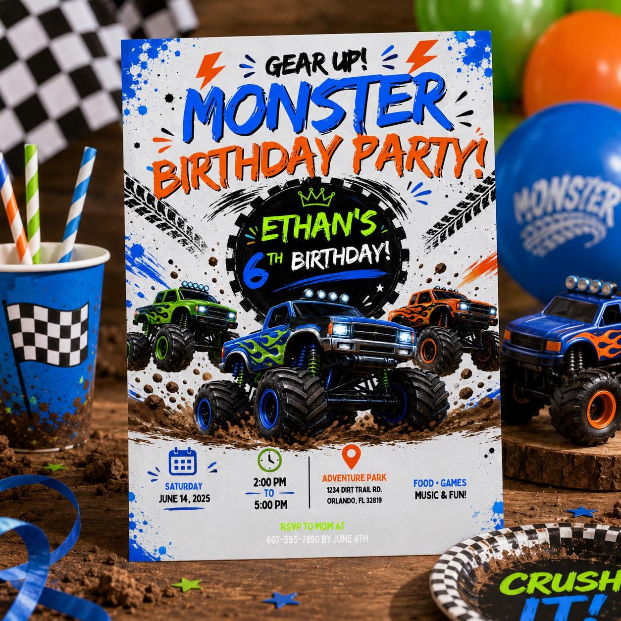 Editable Monster Birthday Invitation Canva Template, Boys Kids Cute Modern Fun DIY Sweet Chic Teen Party Invite, Printable Digital Download.