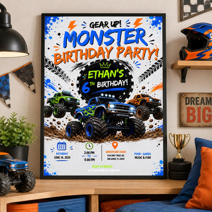 Editable Monster Birthday Invitation Canva Template, Boys Kids Cute Modern Fun DIY Sweet Chic Teen Party Invite, Printable Digital Download.