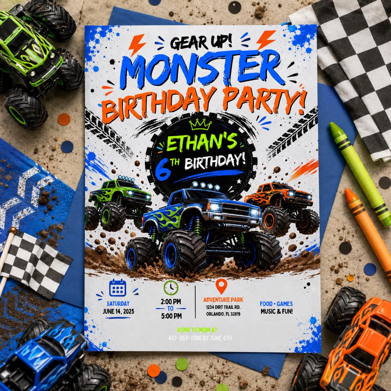 Editable Monster Birthday Invitation Canva Template, Boys Kids Cute Modern Fun DIY Sweet Chic Teen Party Invite, Printable Digital Download.