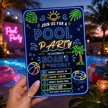Editable Pool Birthday Invitation Canva Template, Pink Girls Teens Bow Cute Fun DIY Chic Kids Teen Party Invite, Printable Digital Download.