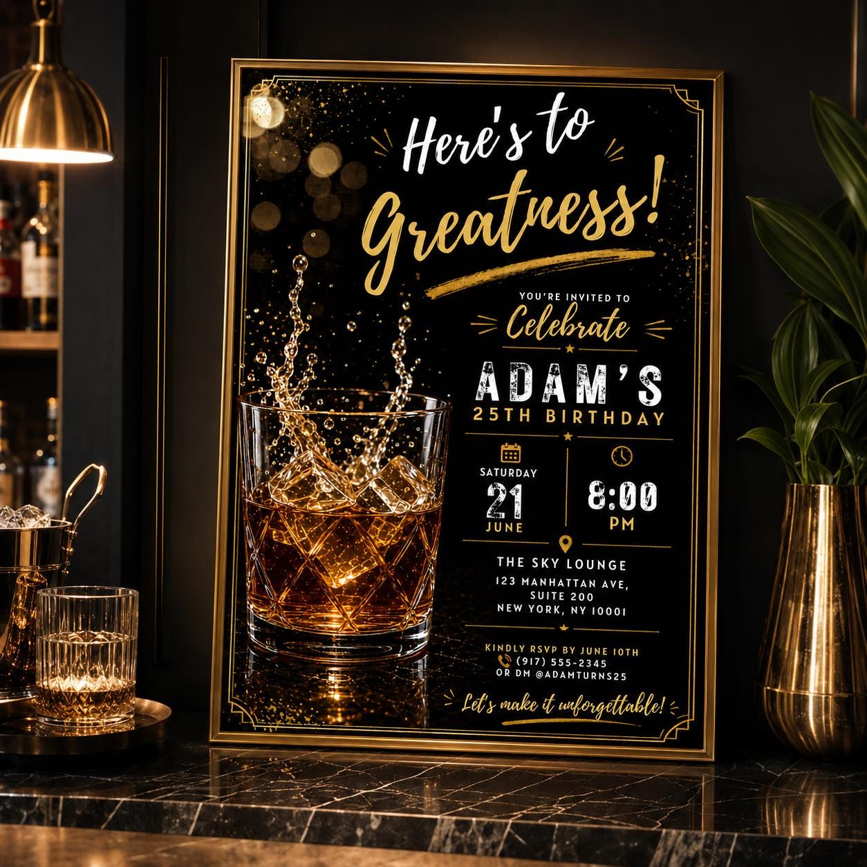 Editable Neon Glow Birthday Invitation Canva Template, Gold Black Boys Neon Cute Fun DIY Chic Kids Party Invite, Printable Digital Download.
