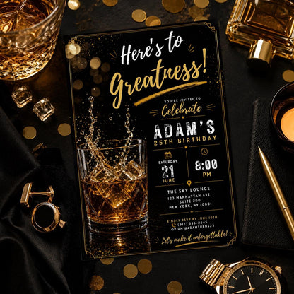 Editable Neon Glow Birthday Invitation Canva Template, Gold Black Boys Neon Cute Fun DIY Chic Kids Party Invite, Printable Digital Download.
