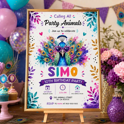 Editable Safari Jungle Birthday Invitation Canva Template, Girls Kids Cute Fun DIY Sweet Chic Teen Party Invite, Printable Digital Download.