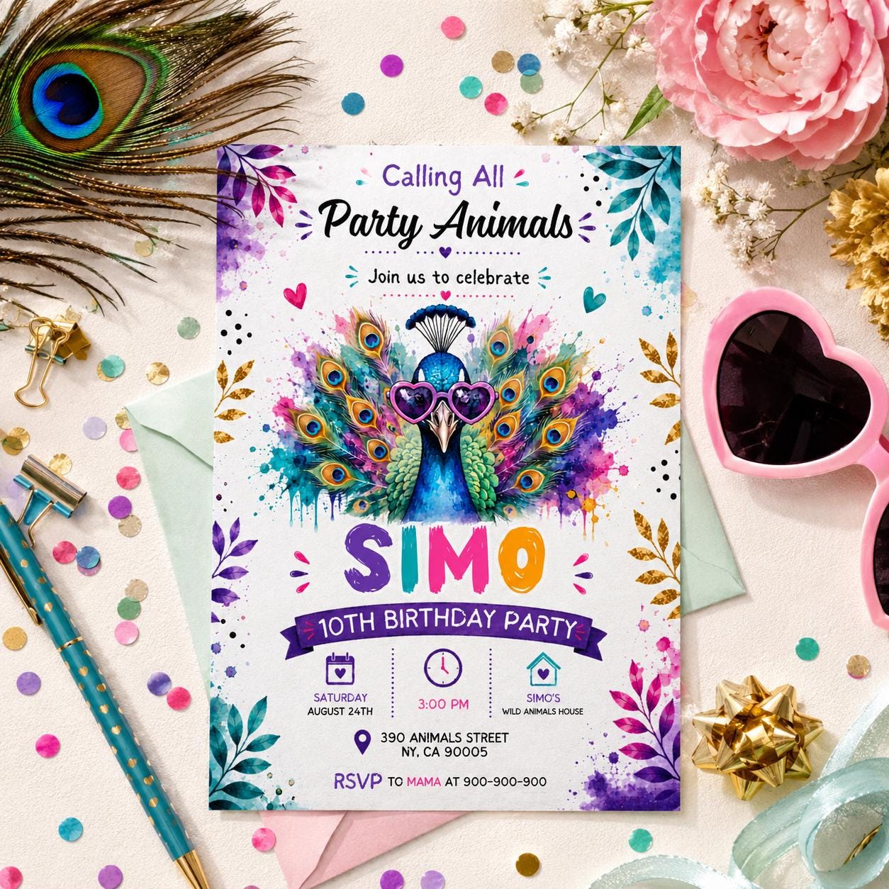 Editable Safari Jungle Birthday Invitation Canva Template, Girls Kids Cute Fun DIY Sweet Chic Teen Party Invite, Printable Digital Download.