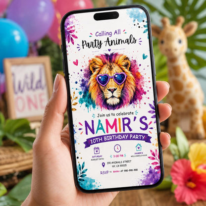 Editable Safari Jungle Birthday Invitation Canva Template, Girls Kids Cute Fun DIY Sweet Chic Teen Party Invite, Printable Digital Download.