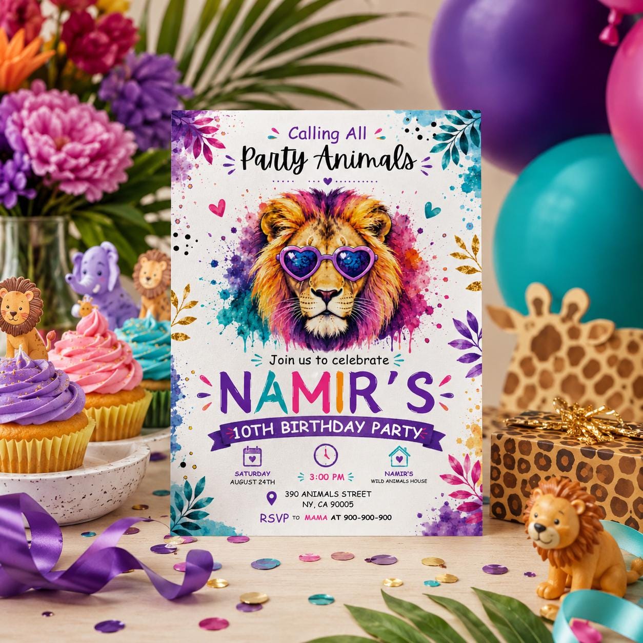 Editable Safari Jungle Birthday Invitation Canva Template, Girls Kids Cute Fun DIY Sweet Chic Teen Party Invite, Printable Digital Download.