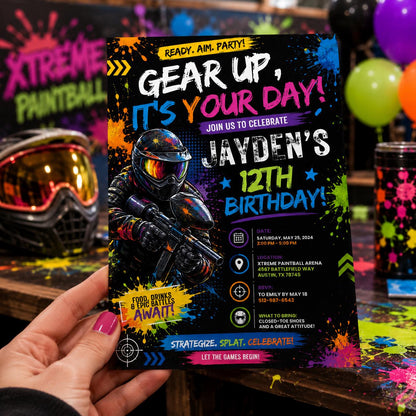 Editable Art Paint Birthday Invitation Canva Template, Boys Teens Cute Modern Fun Themed DIY Sweet Party Invite, Printable Digital Download.