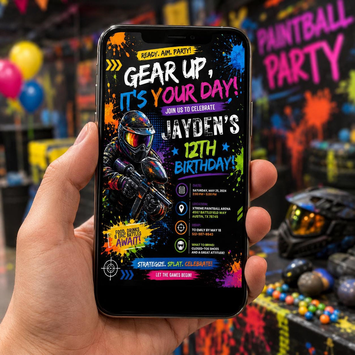 Editable Art Paint Birthday Invitation Canva Template, Boys Teens Cute Modern Fun Themed DIY Sweet Party Invite, Printable Digital Download.