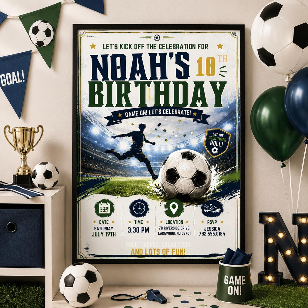 Editable Football Birthday Invitation Canva Template, Boys Kids Cute Fun DIY Sweet Chic Teen Tween Party Invite, Printable Digital Download.