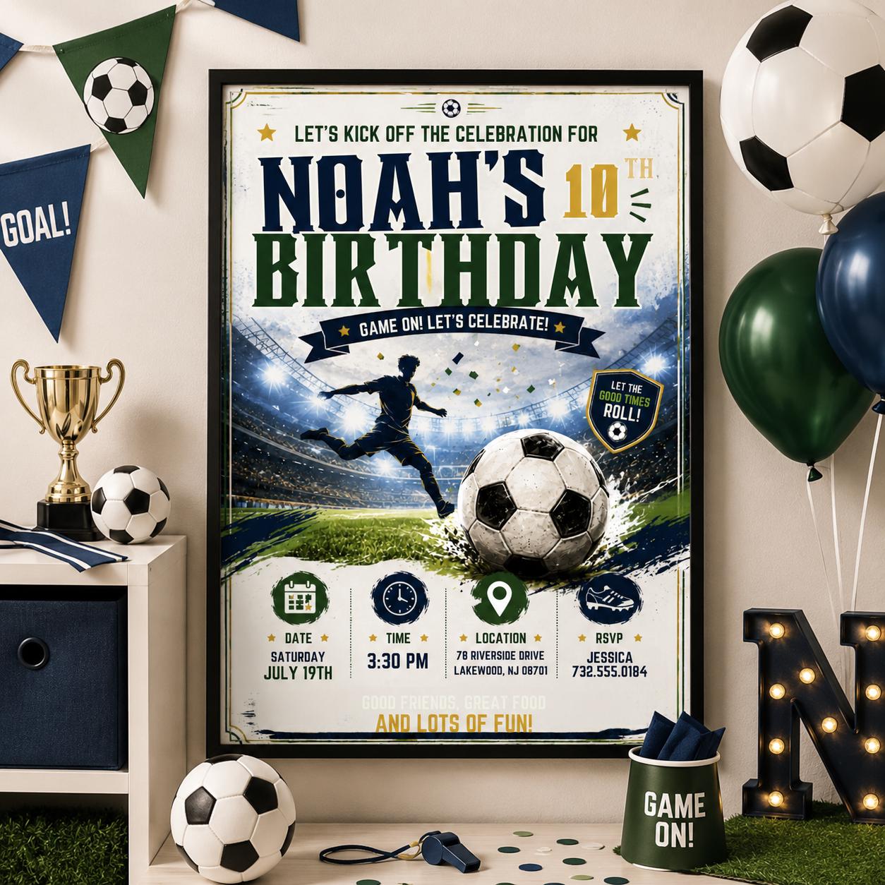 Editable Football Birthday Invitation Canva Template, Boys Kids Cute Fun DIY Sweet Chic Teen Tween Party Invite, Printable Digital Download.