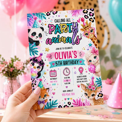 Editable Animal Birthday Invitation Canva Template, Kids Cute Modern Fun DIY Sweet Chic Teen Tween Party Invite, Printable Digital Download.