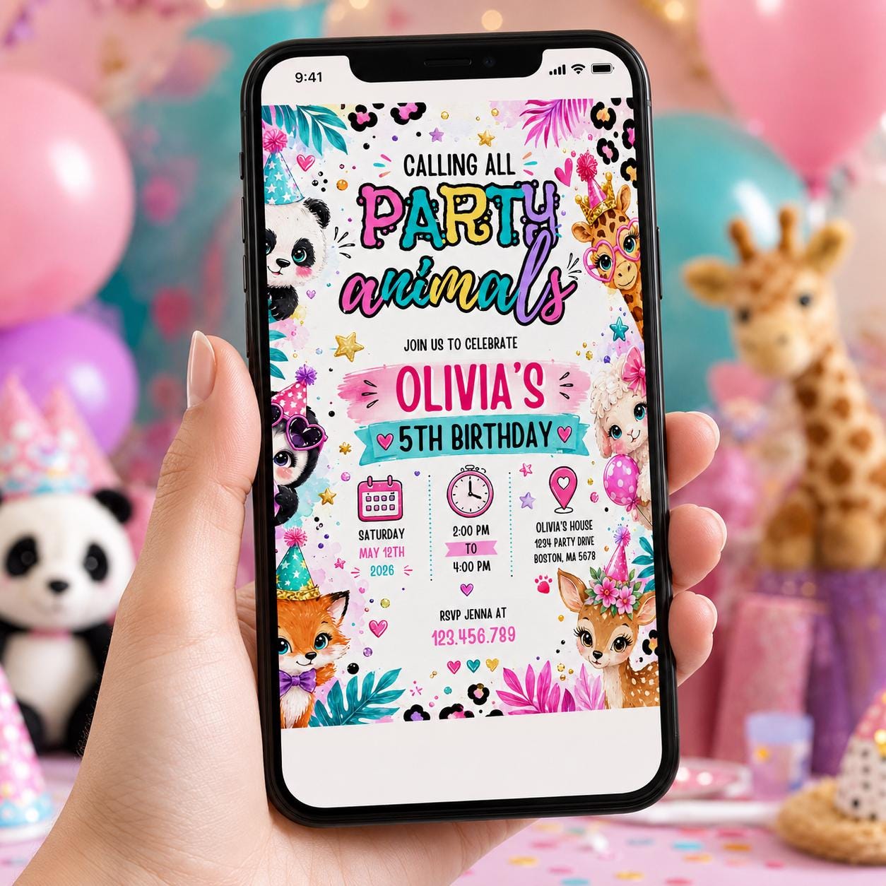 Editable Animal Birthday Invitation Canva Template, Kids Cute Modern Fun DIY Sweet Chic Teen Tween Party Invite, Printable Digital Download.