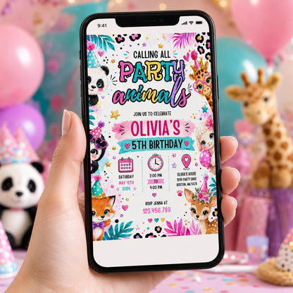 Editable Animal Birthday Invitation Canva Template, Kids Cute Modern Fun DIY Sweet Chic Teen Tween Party Invite, Printable Digital Download.