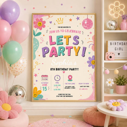 Editable Preppy Birthday Invitation Canva Template, Girls Preppy Cute Fun DIY Sweet Chic Kids Teen Party Invite, Printable Digital Download.