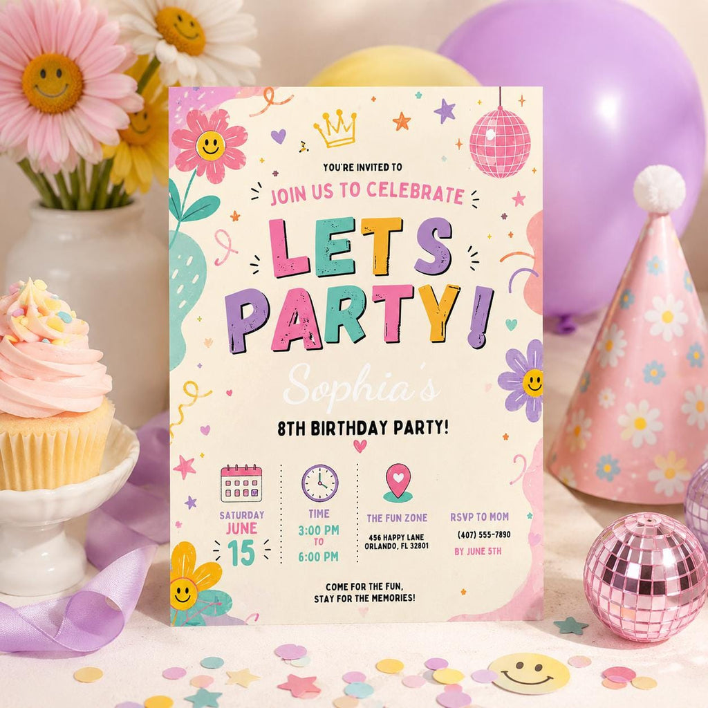 Editable Preppy Birthday Invitation Canva Template, Girls Preppy Cute Fun DIY Sweet Chic Kids Teen Party Invite, Printable Digital Download.