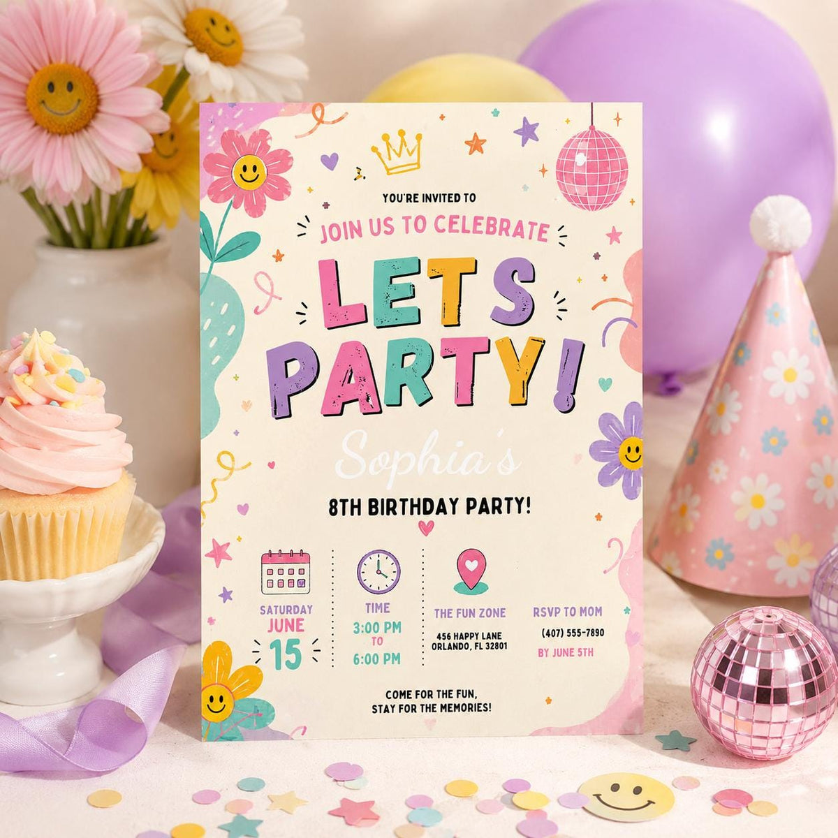 Editable Preppy Birthday Invitation Canva Template, Girls Preppy Cute Fun DIY Sweet Chic Kids Teen Party Invite, Printable Digital Download.