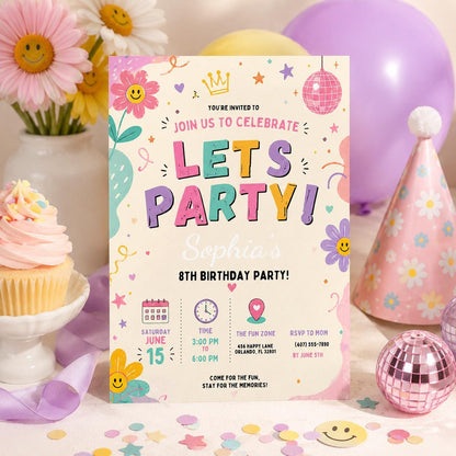 Editable Preppy Birthday Invitation Canva Template, Girls Preppy Cute Fun DIY Sweet Chic Kids Teen Party Invite, Printable Digital Download.