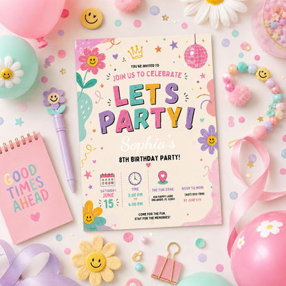 Editable Preppy Birthday Invitation Canva Template, Girls Preppy Cute Fun DIY Sweet Chic Kids Teen Party Invite, Printable Digital Download.